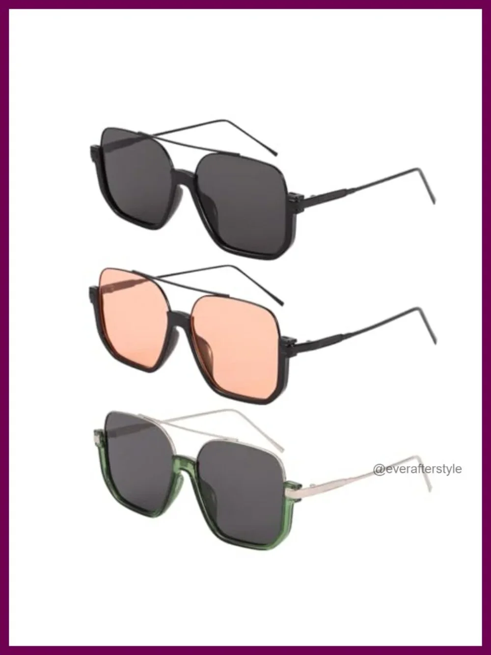 Retro Oversized Square Sunglasses 3 Pack UV Protection